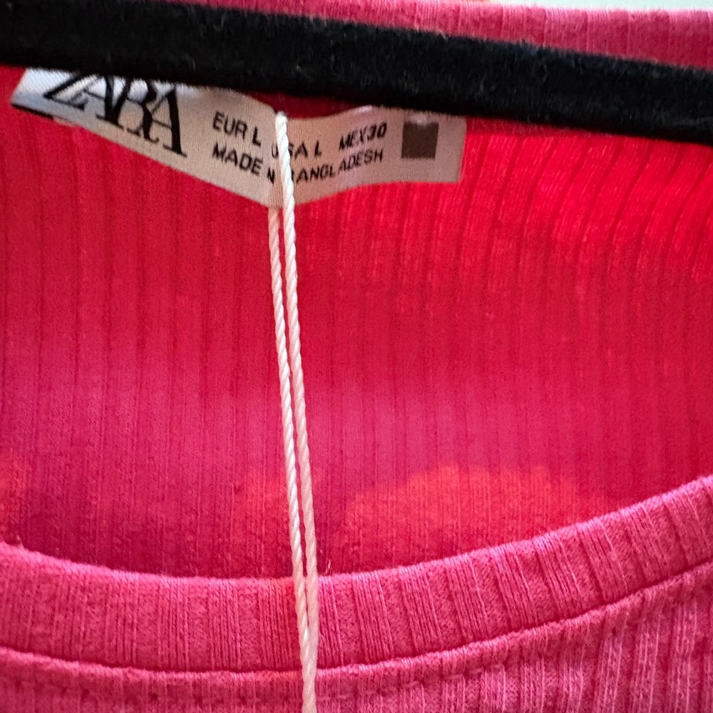Zara Pink Ribbed ruffled Top - Picture 2 of 5